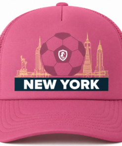 Trucker cap with NYC skyline backdrop