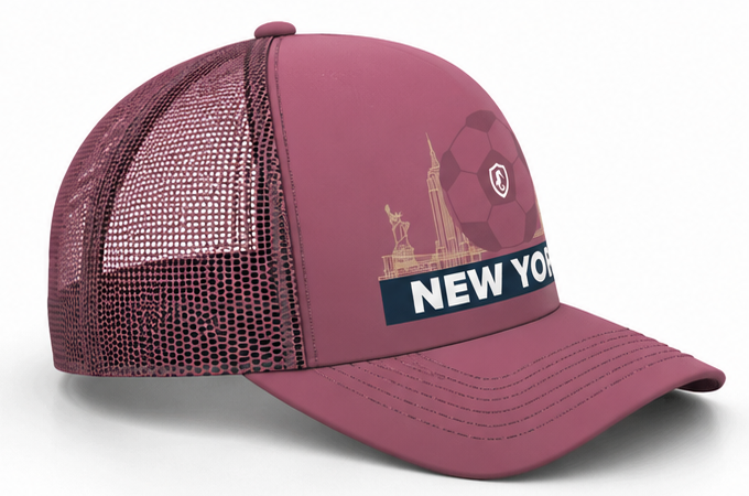 Premium Mauve NYC Skyline & Soccer Heritage Trucker Cap - Image 5