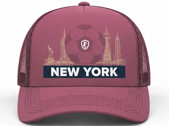 Premium Mauve NYC Skyline & Soccer Heritage Trucker Cap